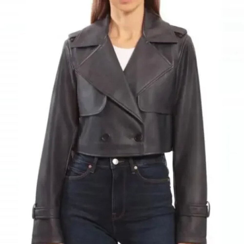 7 for all Mankind Faux Vegan Leather Crop Moto Biker Jacket size L New